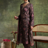 Wool Blend Floral Printed Kurta Trouser Dupatta Set