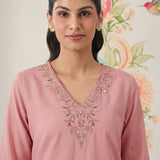 Afsana Pink Cotton Bend Embroidered A-line Suit Set with Dupatta
