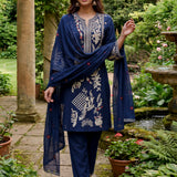 Aarvi Navy Floral Embroidered Suit Set with Dupatta