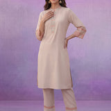Ivory Applique Kurta Set with Organza Trims