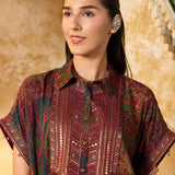 Zareen Garret Maroon Printed Kaftan Set