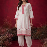 Kiana Pink Currant Embroidered Cotton Dobby Kurta Set for Women