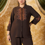 Riddhima Brown Plum Embroidered Co-ord Set