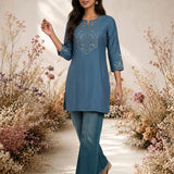 Blue Resham Embroidered Kurti