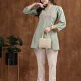 Cotton Linen Embroidered Kurta