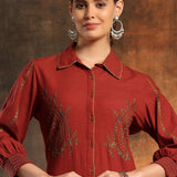 Paisley Embroidered Shirt Style Tunic