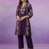 Purple Printed Cotton Panelled Kurta Set