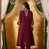 Misha Wine Maroon Embroidered Anarkali Kurta Set