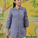 Elara Stone Blue Embroidered Shirt