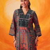 Aarzoo Grey Printed Chanderi Suit Set with Dupatta