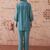 Ida Navy Embroidered Rayon Co-ord Set for Women