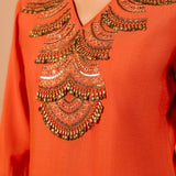 Charvi Tangy Orange Embroidered Kurta Set