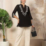 Floral Embroidered A-Line Short Kurti