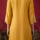 Mustard Embroidered Cotton Blend Regular Kurta Set
