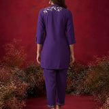 Dark Purple Solid Cotton Straight Co-Ord Set
