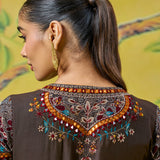 Ruhani Chocolate Brown Kutch Embroidered Panelled Kurta Set