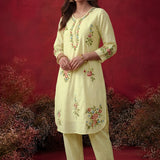 Saavan Light Green Embroidered Cotton blend Kurta Set