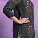 Poly Viscose Teal Abstract Print Shirt