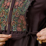 Meher Plum Brown Thread Embroidered Shirt