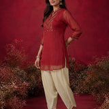 Blood Red Embroidered Chinon Tunic