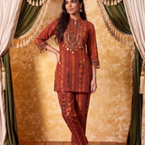 Aaira Amber Red Printed Embroidered Co-ord Set