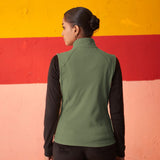 Green High-neck Sleeveless Jacket for Women