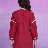 Cotton Red Embroidered Tunic