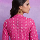 Fuchsia Pure Cotton Embroidered Mandarin Collar Co-ord Set
