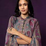 Meher Teal Jamawar Cape Jacket