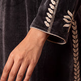 Kavya Mouse Grey Embroidered Velvet Kurta Set