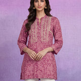 Pink  Luckhnavi Embroidered Bandhani Print A-Line Tunic