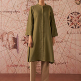 Sylvia Olive Monochrome Lyocell Kurta for Women