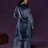 Marya Blue Self-Embroidered Velvet A-line Kurta