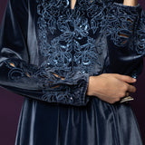 Marya Blue Self-Embroidered Velvet A-line Kurta