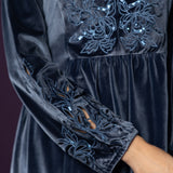Marya Blue Self-Embroidered Velvet A-line Kurta