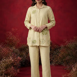 Aviana Beige Embroidered Linen Co-ord Set