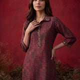 Wine All Over Printed Cotton Straight Co-Ord Set