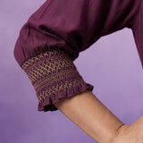 Women’s Wine Viscose Smocked Yoke Straight Tunic