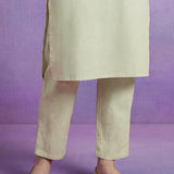 Ivory Cotton Slub Resham Zari Embroidered Kurta Set