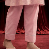 Baby Pink Embroidered Chanderi A-Line Suit Set