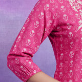 Fuchsia Pure Cotton Embroidered Mandarin Collar Co-ord Set