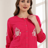 Lucknowi Embroidered Cotton Tunic Shirt