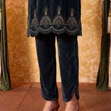 Yashvi Hunter Green Embroidered Velvet Kurta Set
