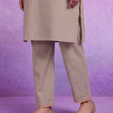 Beige Rayon Straight Suit Set