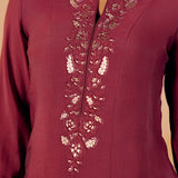 Tara Matt Maroon Embroidered Anarkali Suit Set