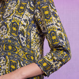 Navy Blue Nylon Viscose Straight Kurti with Shirt Collar