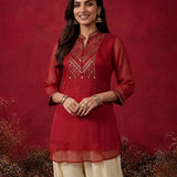 Blood Red Embroidered Chinon Tunic