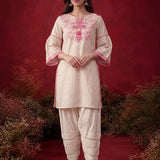 Gulshan Ivory with Fuschia Printed Cotton Linen Kurta for Women