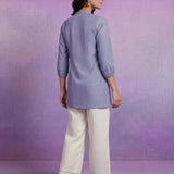 Light Blue Cotton Thread Sequin Embroidered Shirt