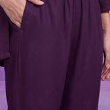 Purple Rayon V-Neck Co-ord Set with Palazzo